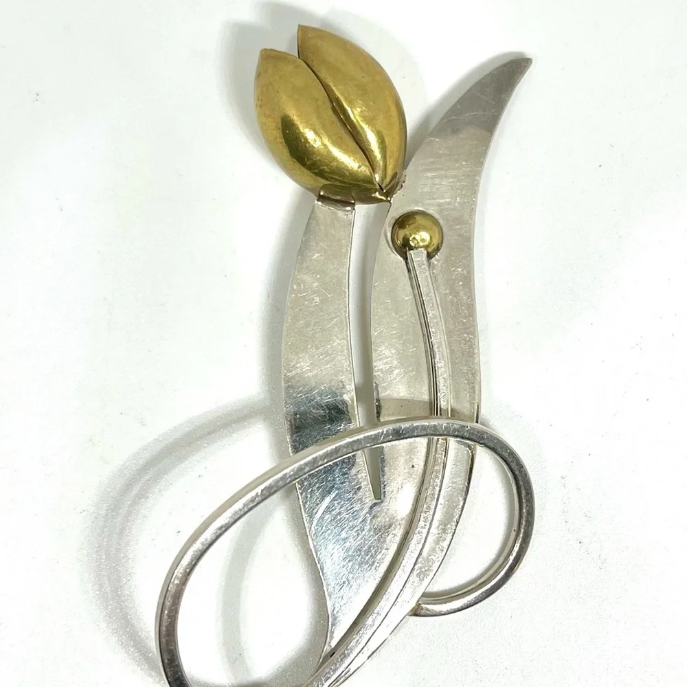 Vintage Taxco Sterling Abstract Tulip Brooch
